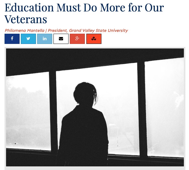 Screenshot of education must do more for our veterans article with photo of person looking out of window